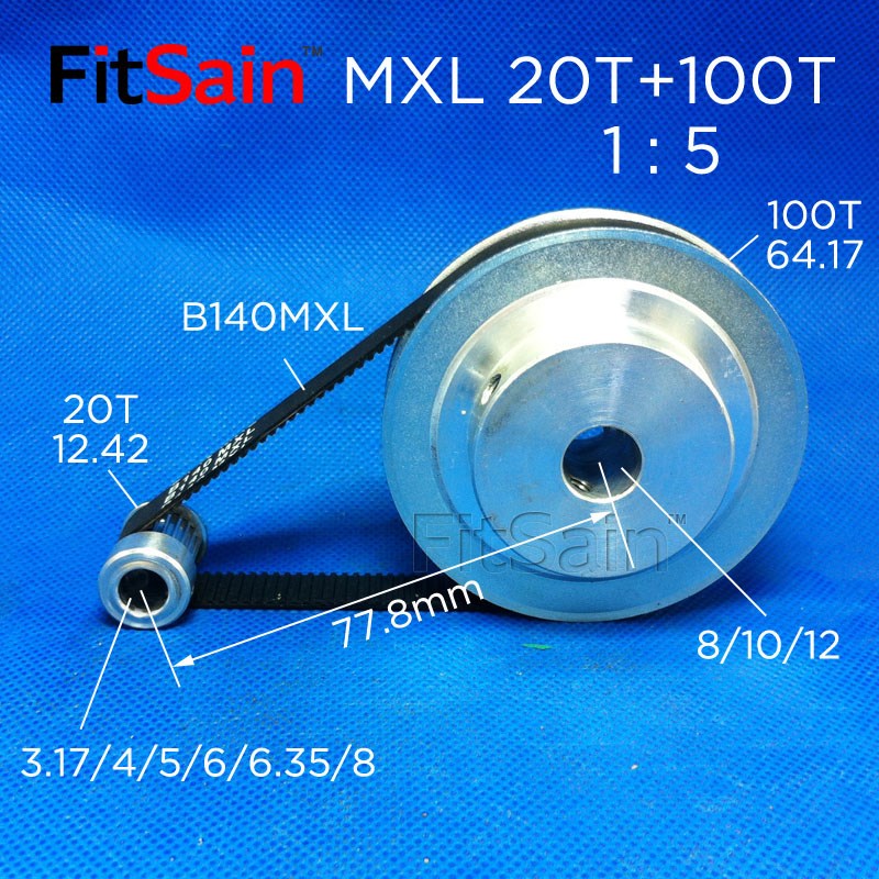FitSain-MXL带宽10同步轮20齿+100齿1比5步进电机皮带轮齿轮减速
