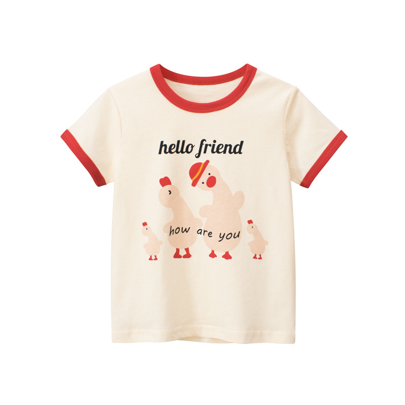27home品牌纯棉女童夏装韩版童装夏季卡通鸭子儿童外贸短袖T恤