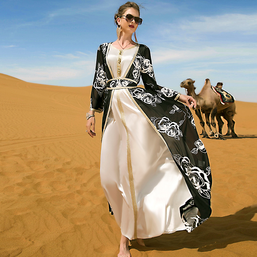 迪拜宫廷重工刺绣两件套中东摩洛哥长款套装网红打卡拍照旅行长裙