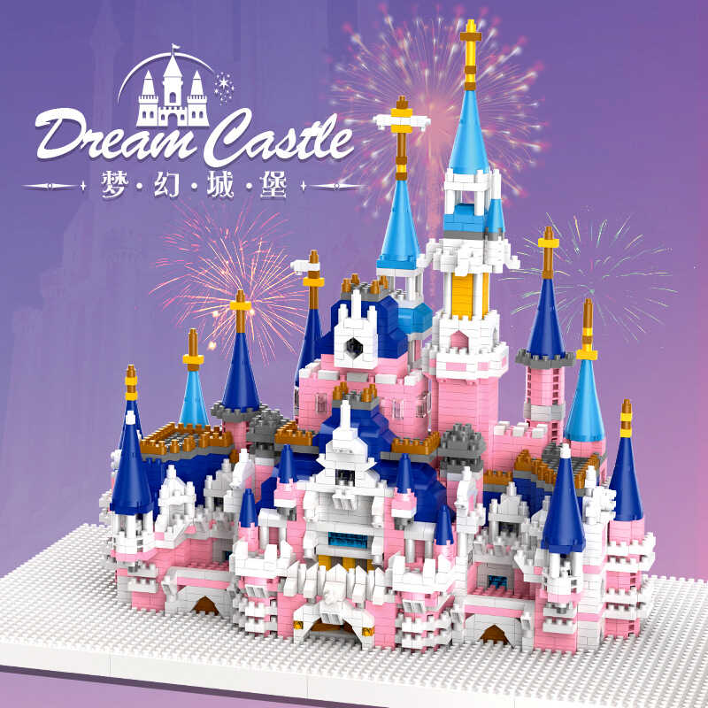 粉色梦幻城堡公主女孩拼装玩具积木国潮小颗粒成人高难度拼装玩具
