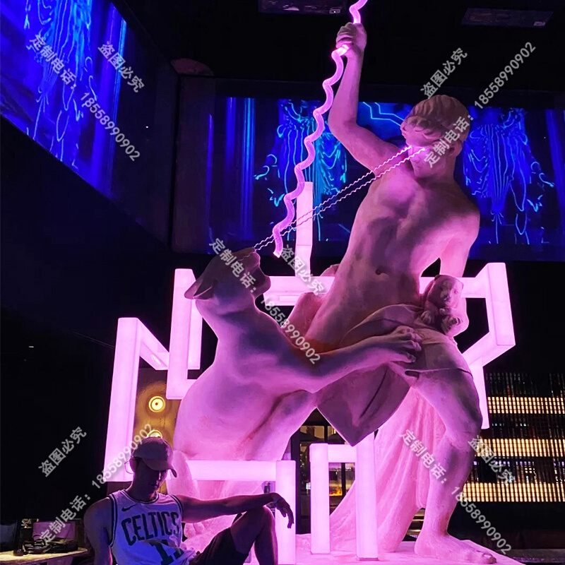 希腊人物玻璃钢雕塑发光落地摆件桃酒吧音乐酒馆餐吧网红装饰