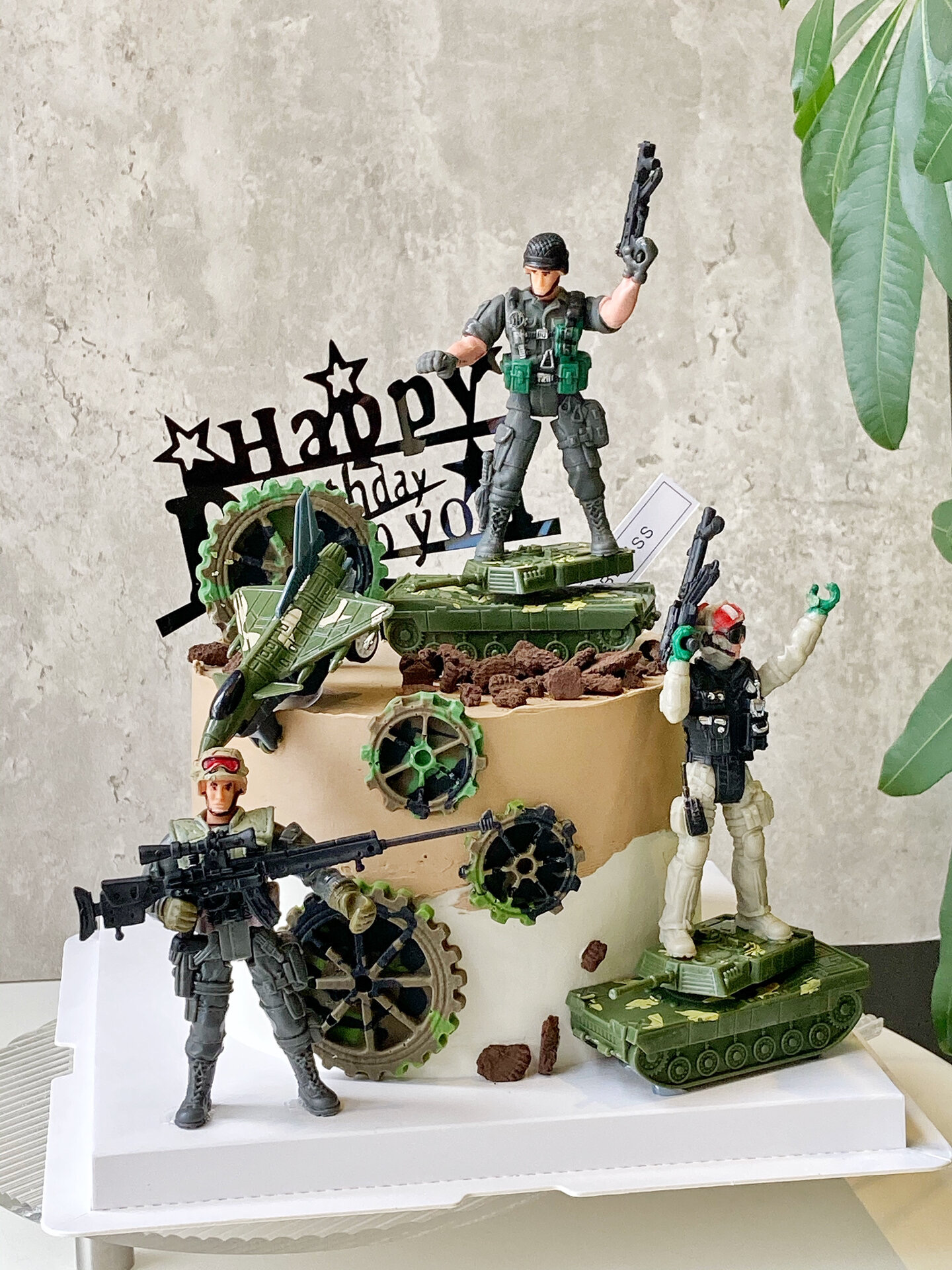网红军事特种兵主题蛋糕装饰摆件坦克火箭炮导弹生日蛋糕插件插牌
