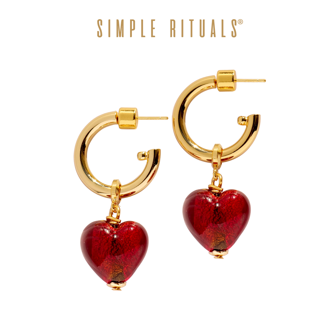Simple Rituals官方意大利必买威尼斯手工琉璃红金心爱心耳钉耳环