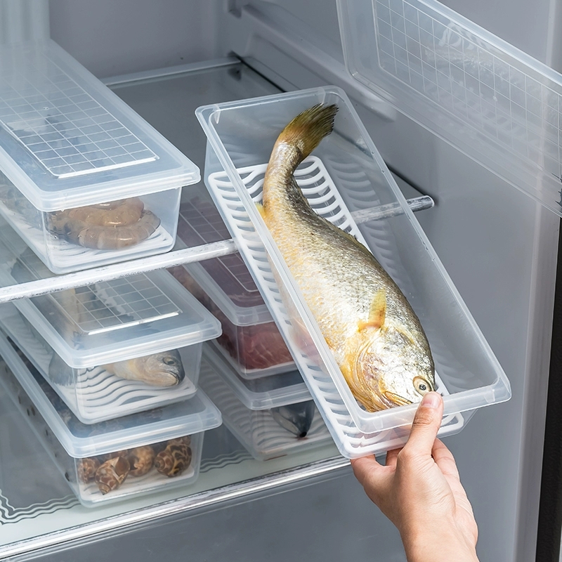 冰箱收纳盒装肉冷冻保鲜盒带盖冷藏分隔装鱼整理盒冷藏储物盒防串