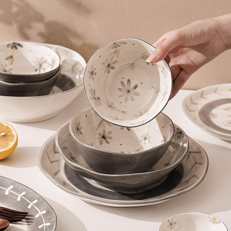 曼陀罗华陶瓷碗家用餐具套装高颜值碗盘网红饭碗汤碗米饭碗拉面碗