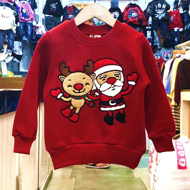 馨逸童话屋 韩国进口童装PK2018冬男女童圣诞麋鹿加绒加厚卫衣