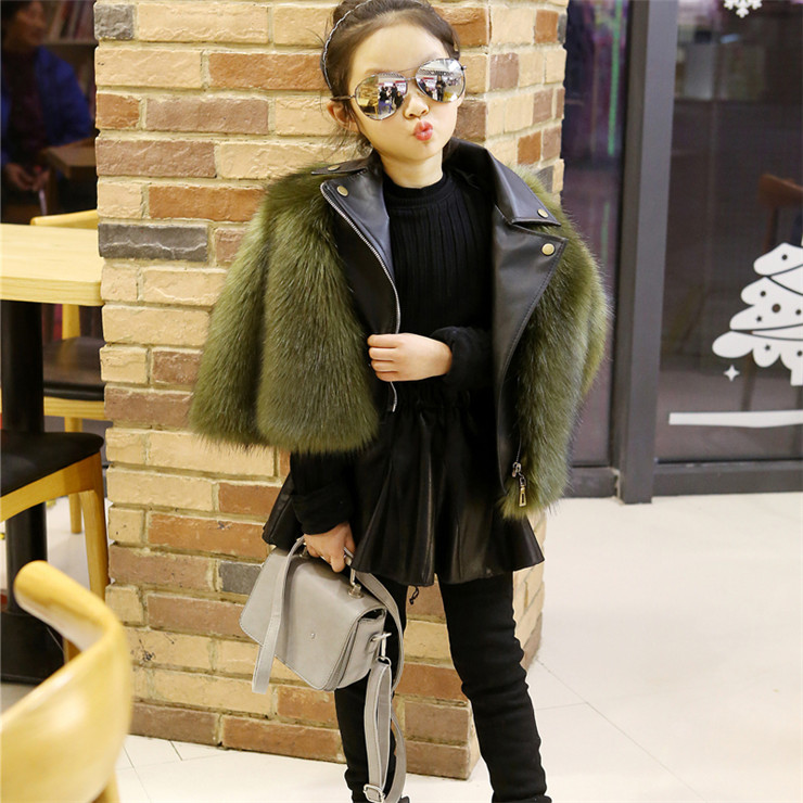 韩版亲子装冬季儿童棉衣皮草女童仿狐狸毛短外套 加厚棉大衣