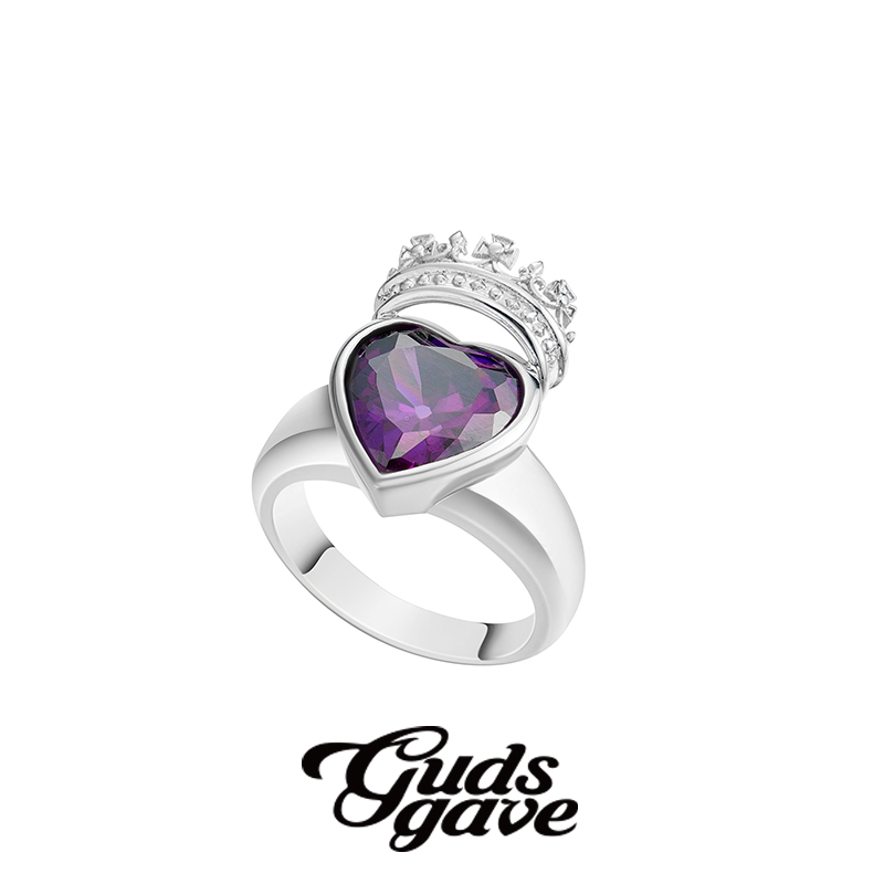GUDS GAVE上帝礼物 爱心皇冠戒指银时尚设计感小众情侣礼物送女友