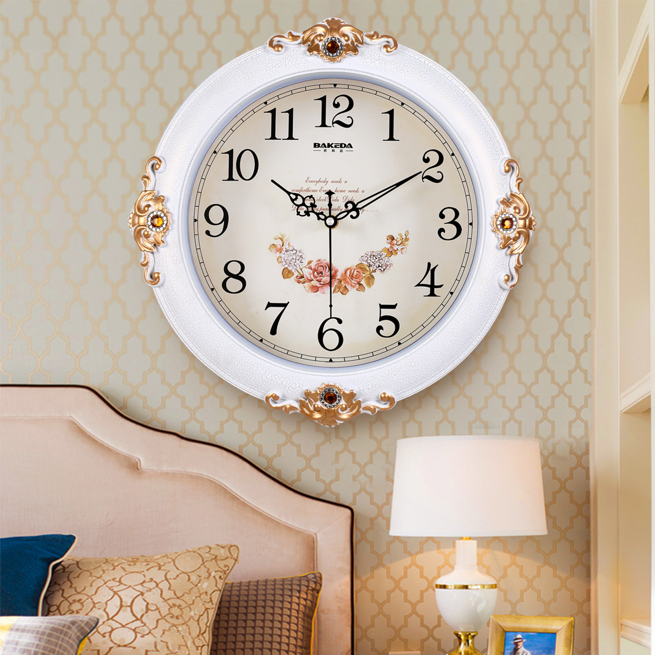 客厅静音挂钟家用创意时钟时尚个性田园钟表欧式挂表卧室石英钟表