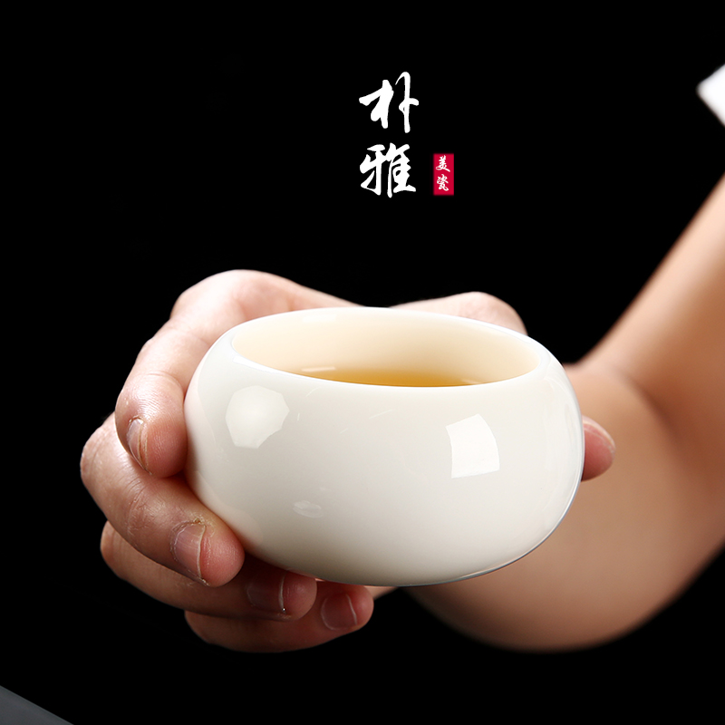 朴雅羊脂玉瓷罗汉杯中国白瓷主人茶杯品茗茶具茶杯功夫杯家用陶瓷