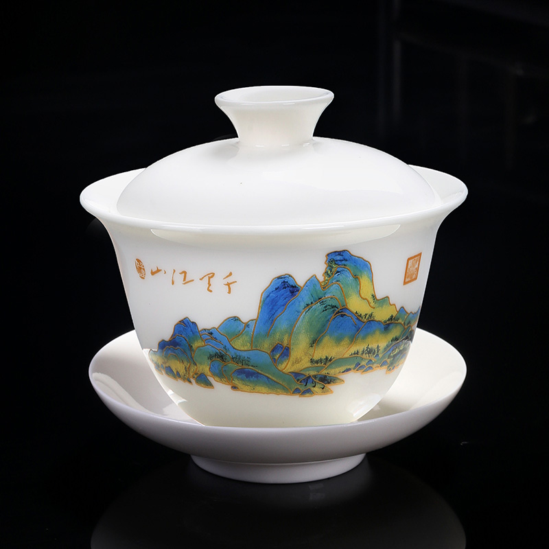 盖碗茶杯茶碗大号陶瓷家用单个三才泡茶碗白瓷功夫茶具带盖手抓壶