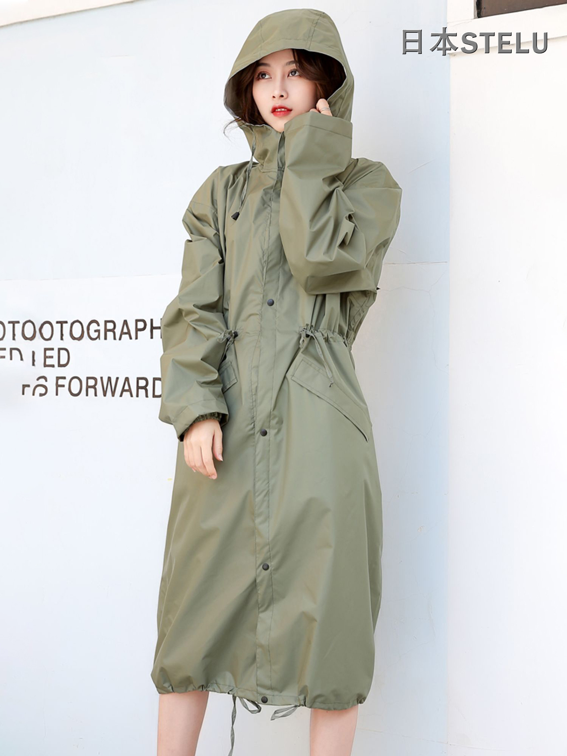 日本STELU时尚长款旅行雨衣防暴雨徒步长款防水全身雨披男女可爱