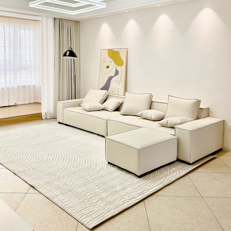 懒猫日式客d厅地毯奶油白色极简约家居卧室线条立体侘寂风地垫免