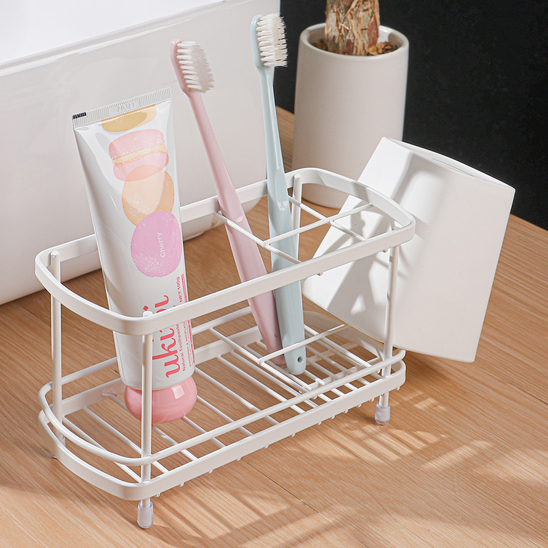 卫生间牙刷架子摆台式免打孔浴室台面洗漱口杯子牙膏刷牙杯置物架
