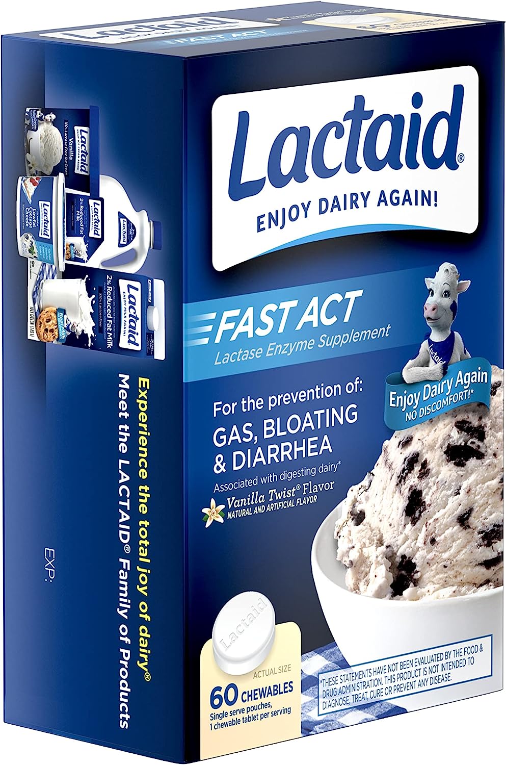 现货秒发Lactaid Fast Act Lactose Intolerance Chewables 60颗