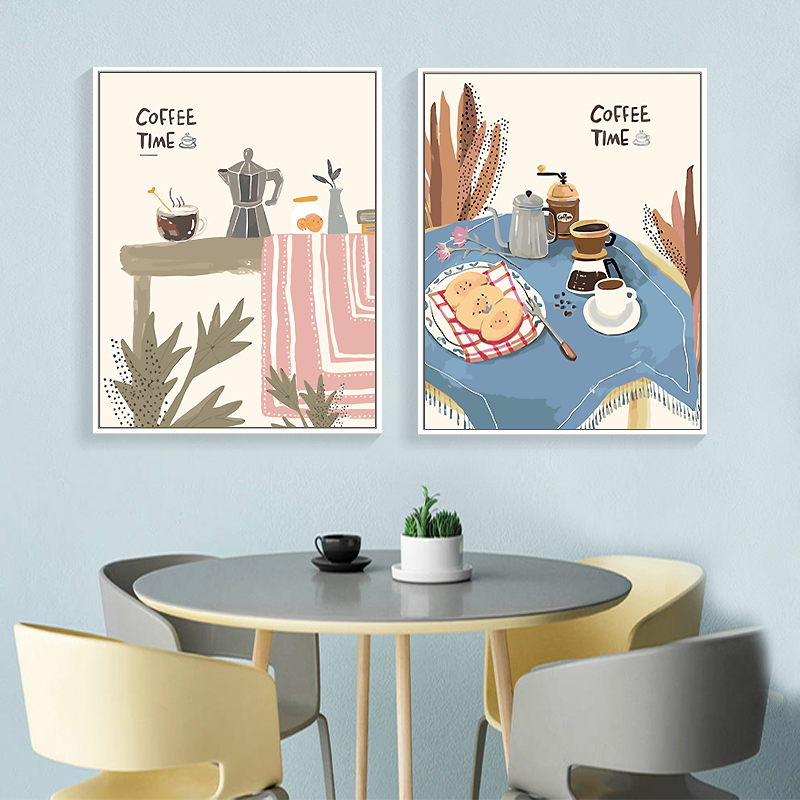 咖啡DIY数字油画小清新餐厅饭厅挂画北欧风格咖啡厅奶茶店装饰画