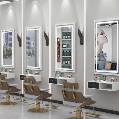 理发店镜子柜子一体发廊专用镜台美发柜子网红工具台挂墙贴墙带灯