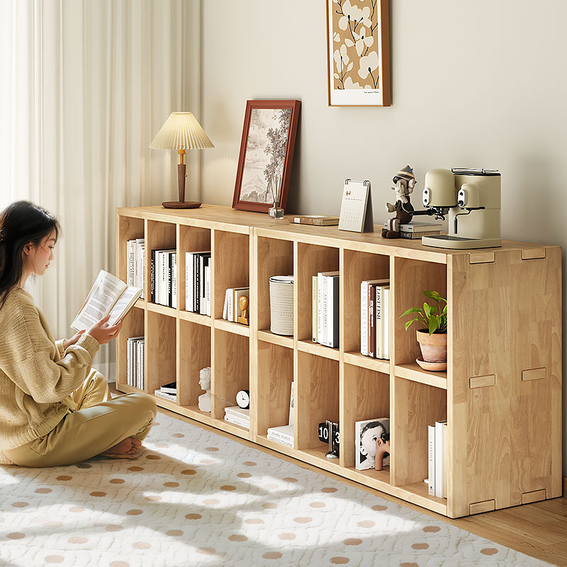 实木书架置物架落地客厅组合格子柜松木收纳柜子储物柜矮家用书柜
