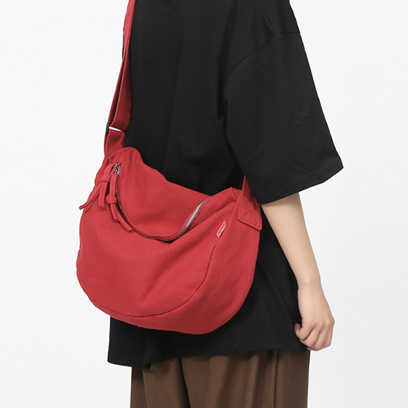 帆布包女饺子包新款大容量日系通勤大学生上课托特红色单肩斜挎包