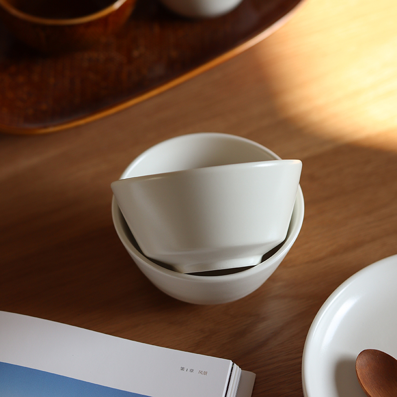 觅陶集市纯白半哑光小碗日式陶瓷高脚米饭碗简约家用水果碗酸奶碗