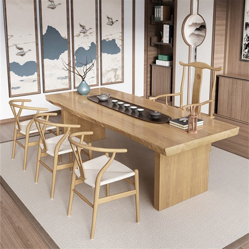 原木大板茶台实木茶桌椅组合简约茶几桌功夫泡茶桌老板办公桌