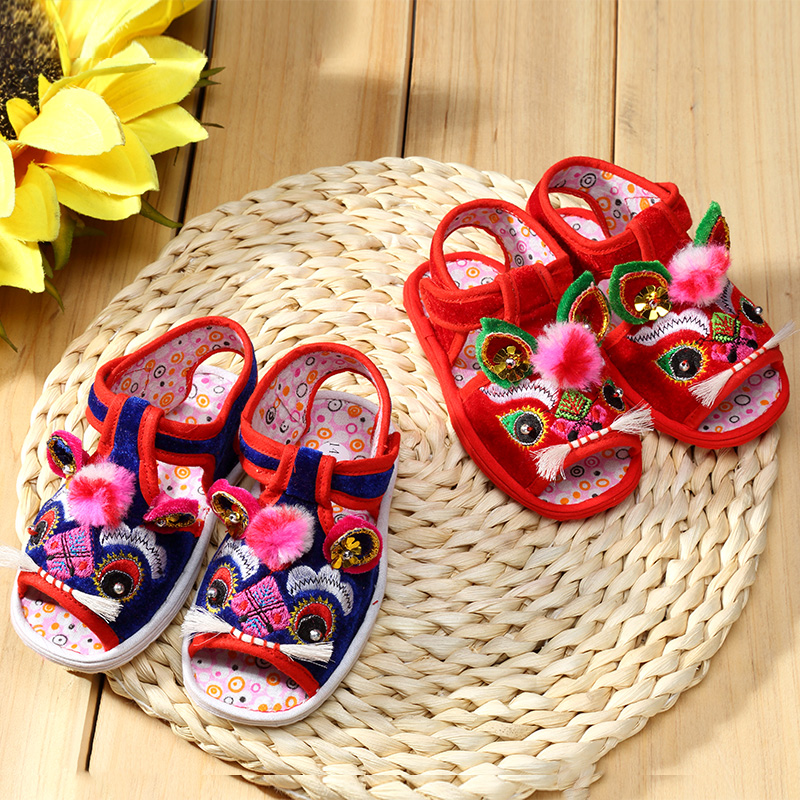 婴幼儿虎头鞋编织儿童纯手工布鞋老北京宝宝满月周岁鞋子