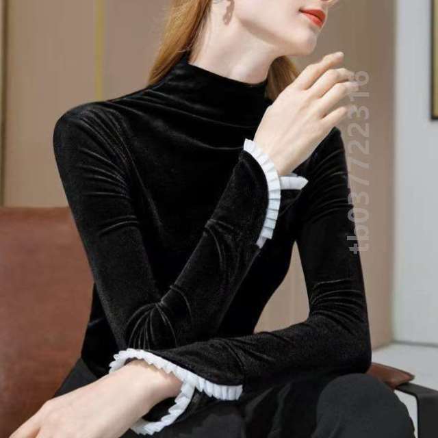 加厚金丝绒2023高级女装感时尚洋气衫黑色年秋冬上衣加绒新款打底