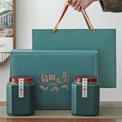 均能手造 高档信阳毛尖茶叶包装盒空礼盒 绿茶半斤装茶叶罐陶瓷罐