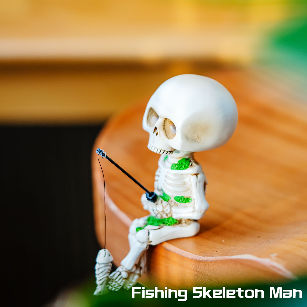至死不渝 钓鱼的骷髅人 送朋友 送爸爸创意桌面摆件