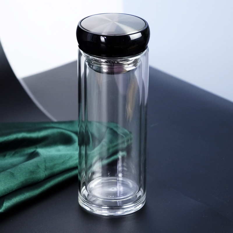 双层隔热玻璃杯简约办公室透明过滤泡茶水杯男女便携带盖杯子定制