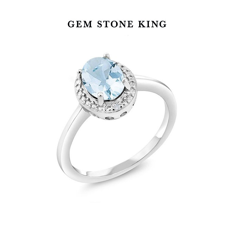 Gem stone king1.11克拉海蓝宝石戒指925纯银时尚个性彩宝女戒