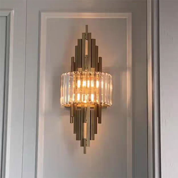 轻奢客厅水晶壁灯简约背景墙过道卧室床头后现代设计师金属铜壁灯