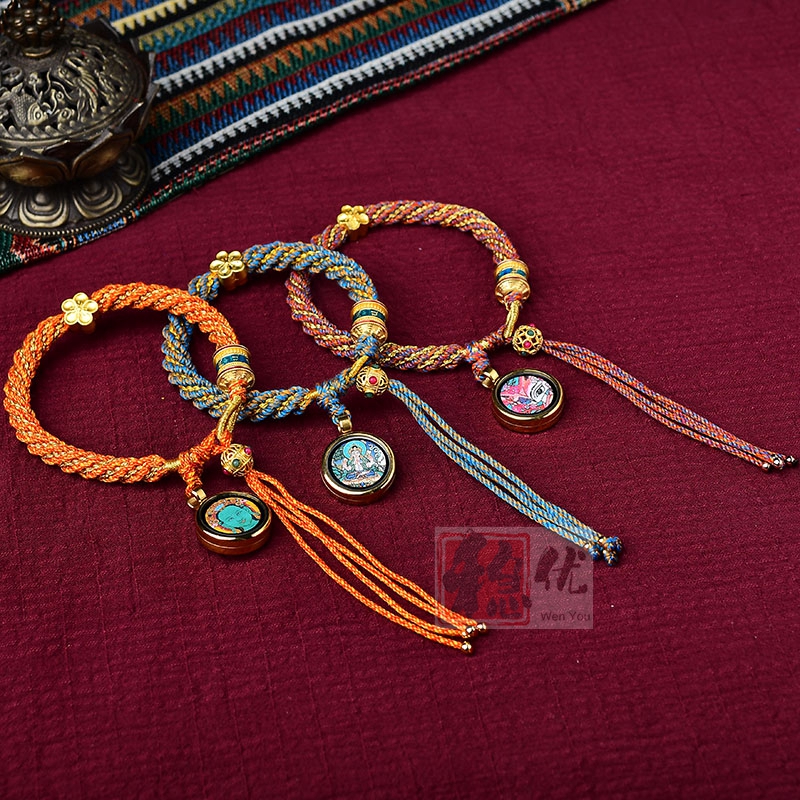 藏式八股编手绳可穿唐卡手链文玩扎基拉姆中国风藏风编织手串男女