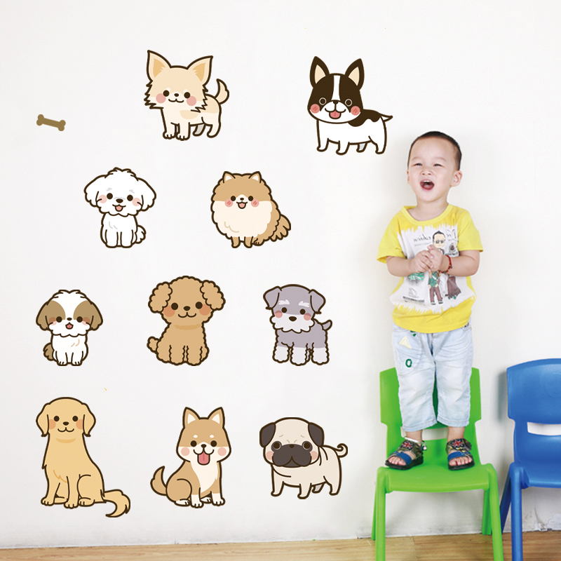 创意卡通可爱小动物猫咪狗狗贴画温馨家用卧室墙上装饰遮挡墙贴纸