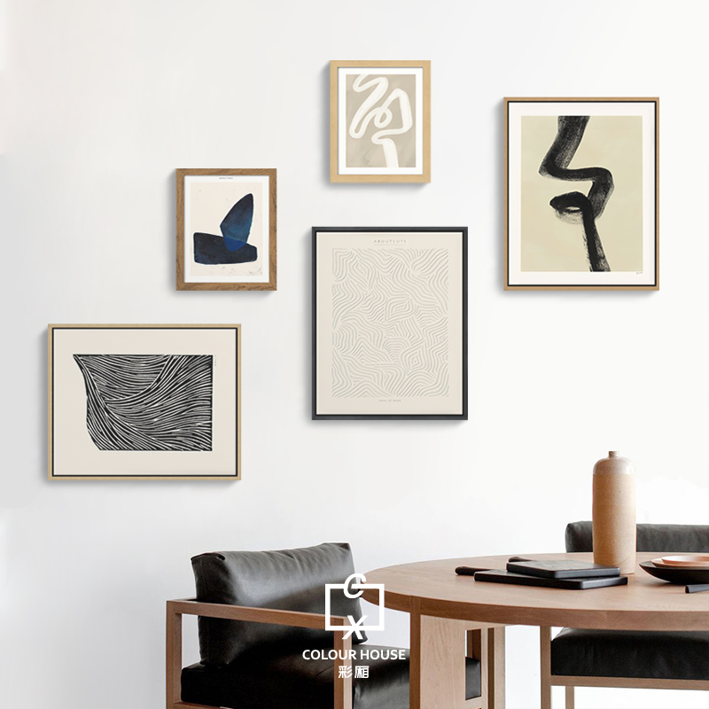 北欧现代抽象艺术混搭简约黑白线条色块客厅卧室玄关多联组合画