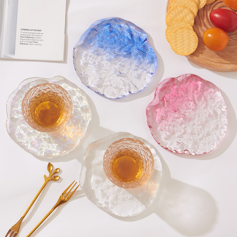 包邮冰块玻璃茶杯垫日式水晶琉璃加厚耐热茶杯托水杯餐垫托盘家用