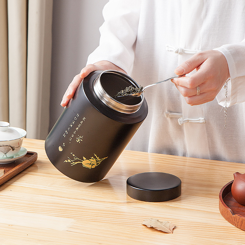 茶叶罐密封家用不锈钢茶叶储存罐装茶罐精品存茶防潮高档茶盒带勺