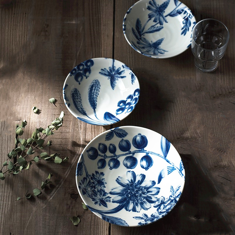 生活原本日本进口餐具美浓烧日式青花瓷套装盘子手绘釉下彩碗礼盒