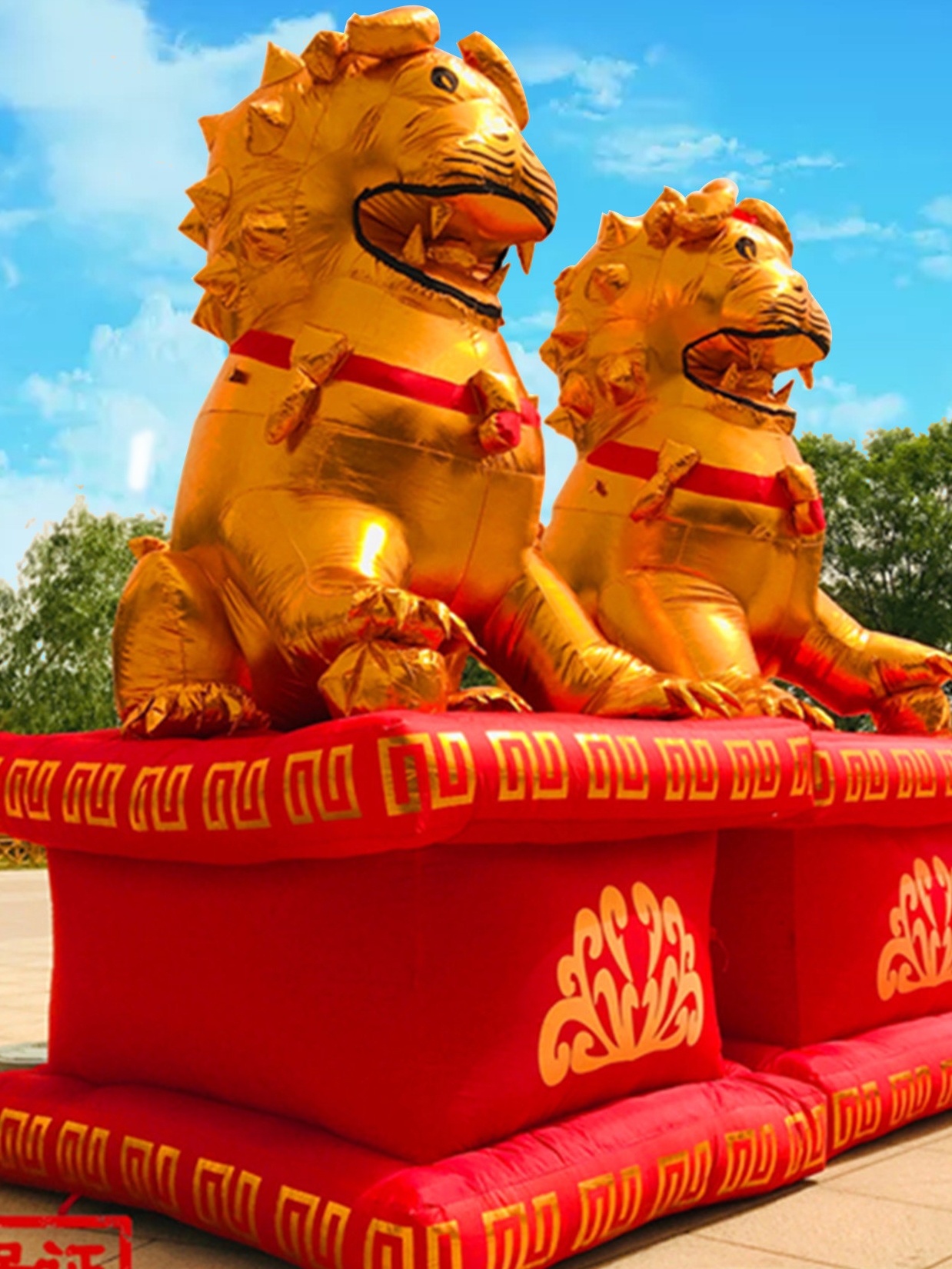 金狮气模拱门充气金狮子庆典大象户外卡通优质红色布料庆典模型