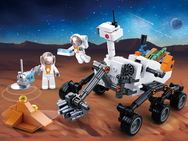 兼容乐高火星探测器积木拼装月球探测车小鲁班外星勘察车宇航员