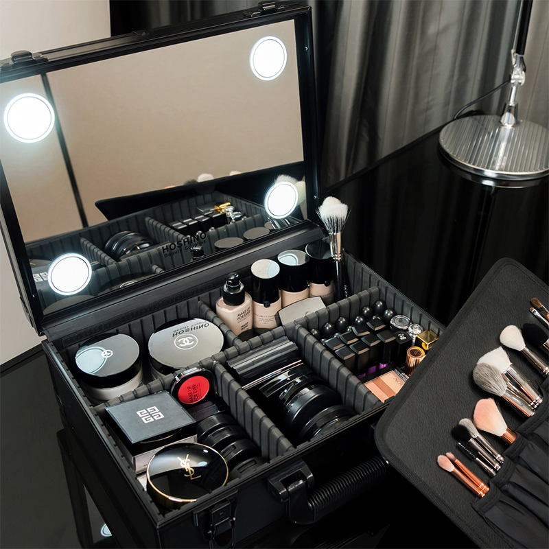 星野 带灯化妆箱手提化妆师LED家用专业大容量跟妆箱新娘化妆包