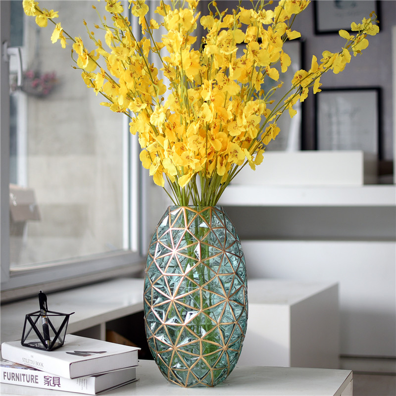 金边立体几何彩色创意玻璃花瓶软装客厅时尚大号水培植物插花花器