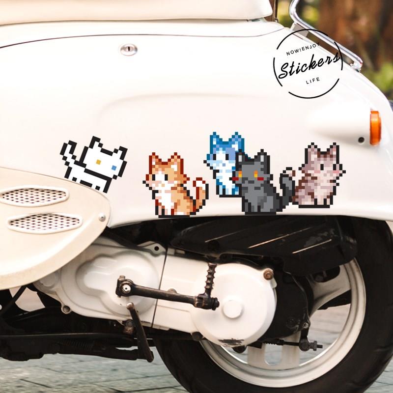 可爱卡通趣味像素风格猫咪车贴汽车摩托电动车身装饰划痕贴纸贴花