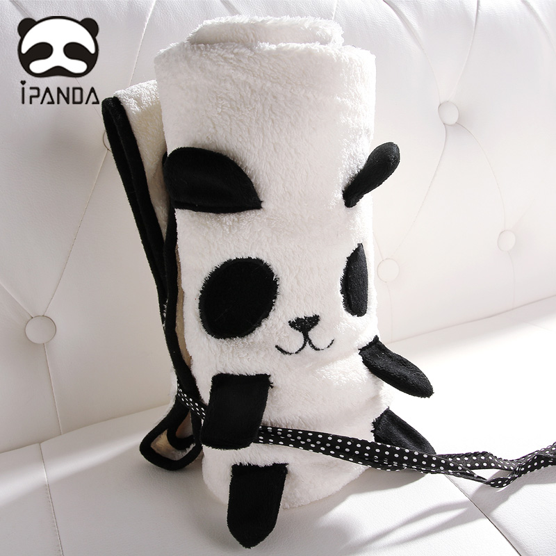 iPanda爱潘达可爱熊猫空调毯  午睡抱毯披肩 卡通折叠珊瑚绒毯