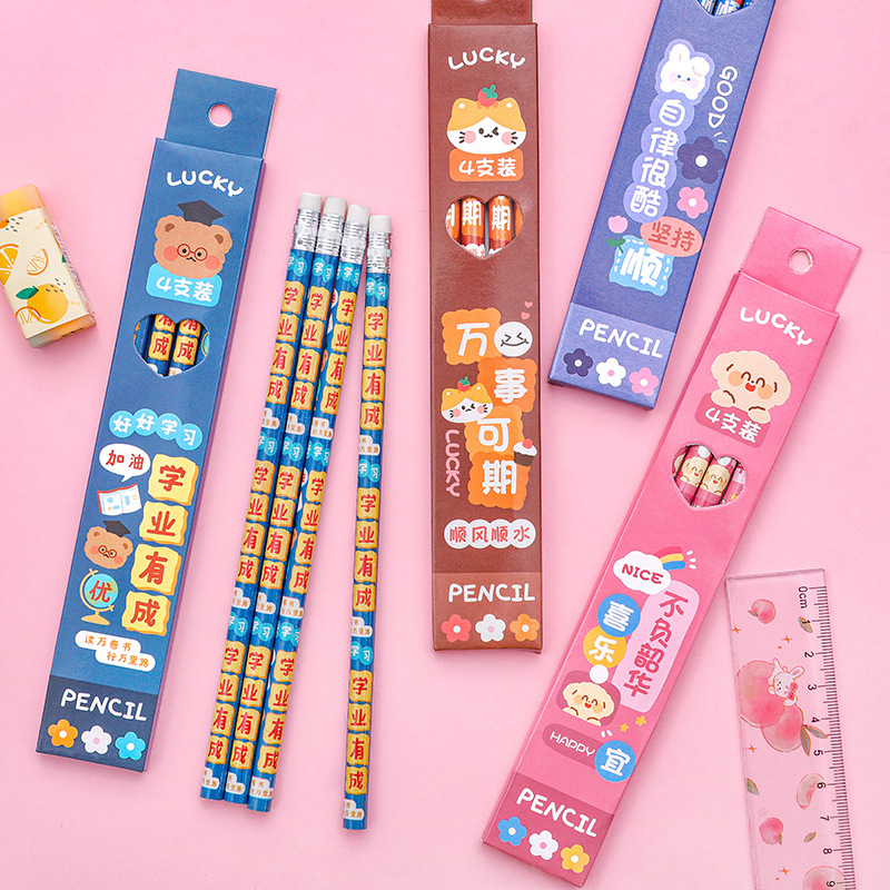 厂家直销儿童开学季文具礼品幼儿园可爱铅笔卡通励志文字盒装铅笔