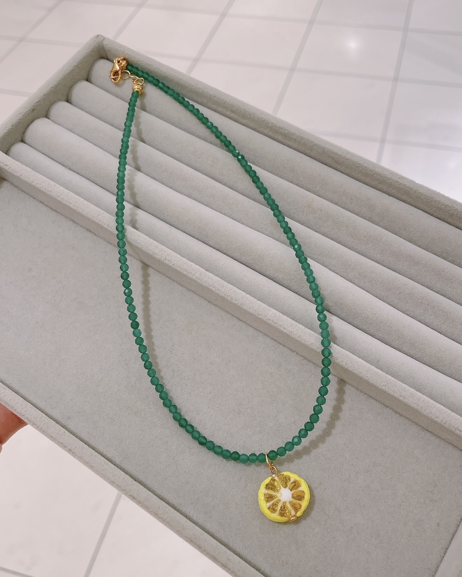 日本代购直邮 10 decoart新款柠檬项链 耳钉 绿玛瑙琉璃