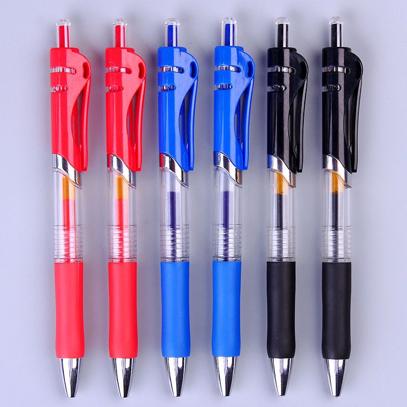 黑色按动中性笔0.5mm子弹头红色蓝色按压动笔芯学生碳素笔批发