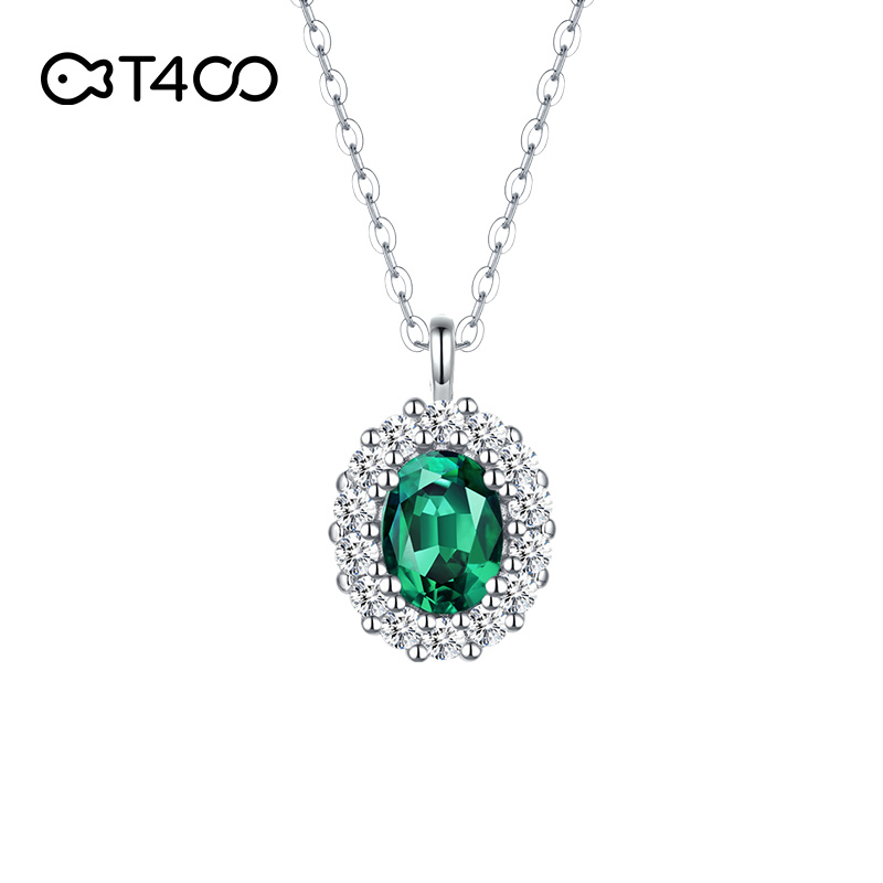 T400祖母绿宝石项链女轻奢小众设计感纯银锁骨链生日礼物送妈妈