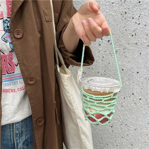 好市民大发 自制款纯手编织手提奶茶环保袋解放双手咖啡手拎网兜