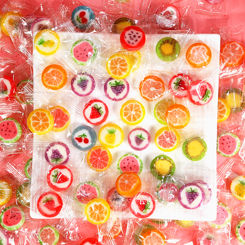 网红创意手工切片糖果500g混合水果口味小零食结婚喜糖散装硬糖